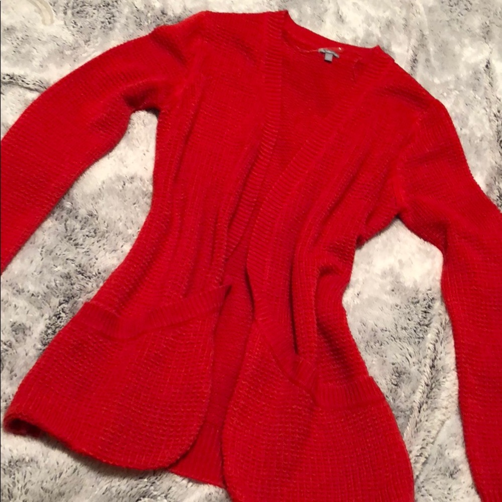 Red cardigan with pockets